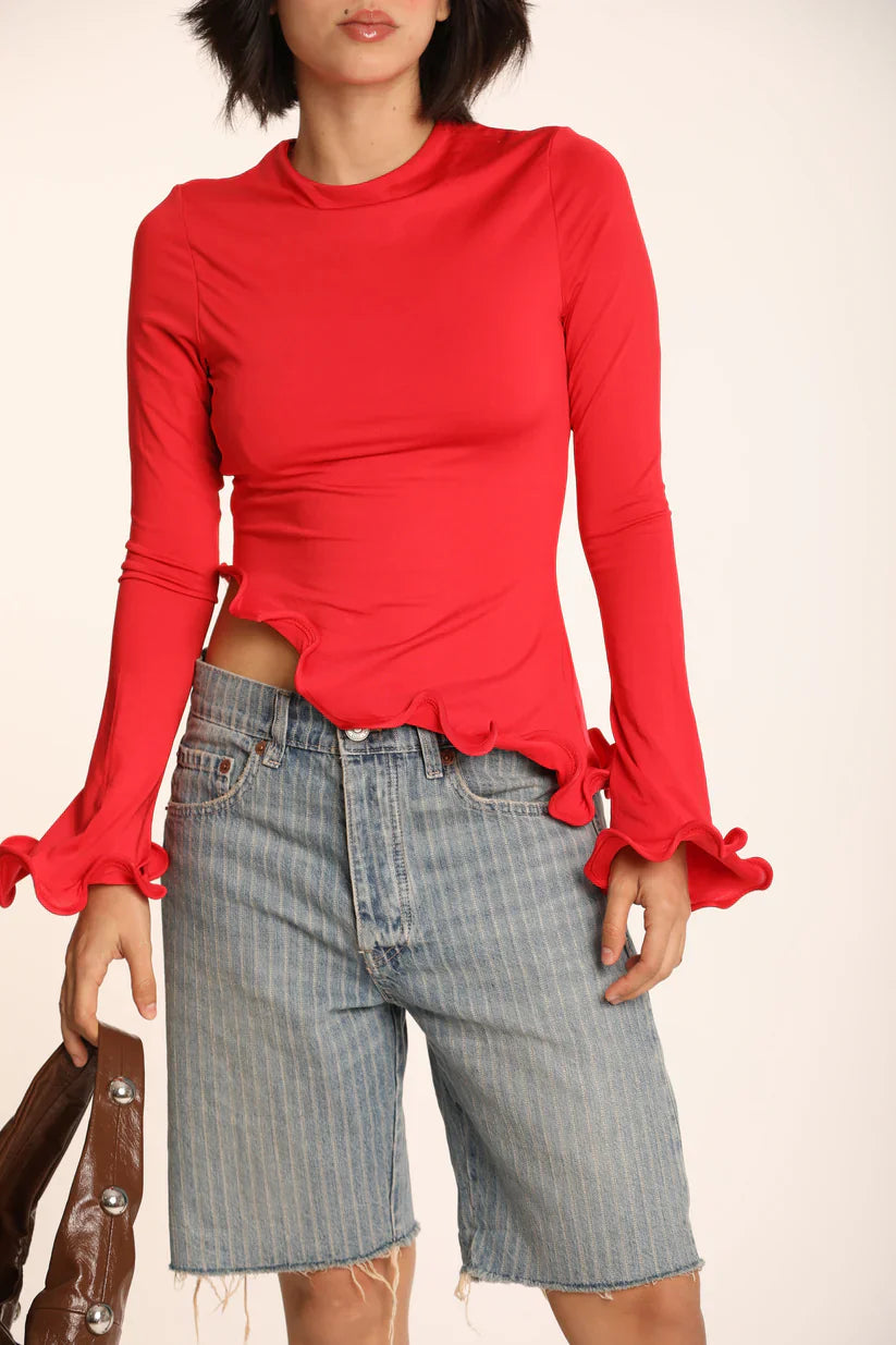 VIRELLA Asymmetric Crew Neck Swirl Top