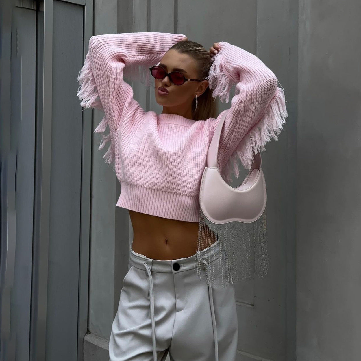 Avenzia - Premium Tassel Crop Sweater