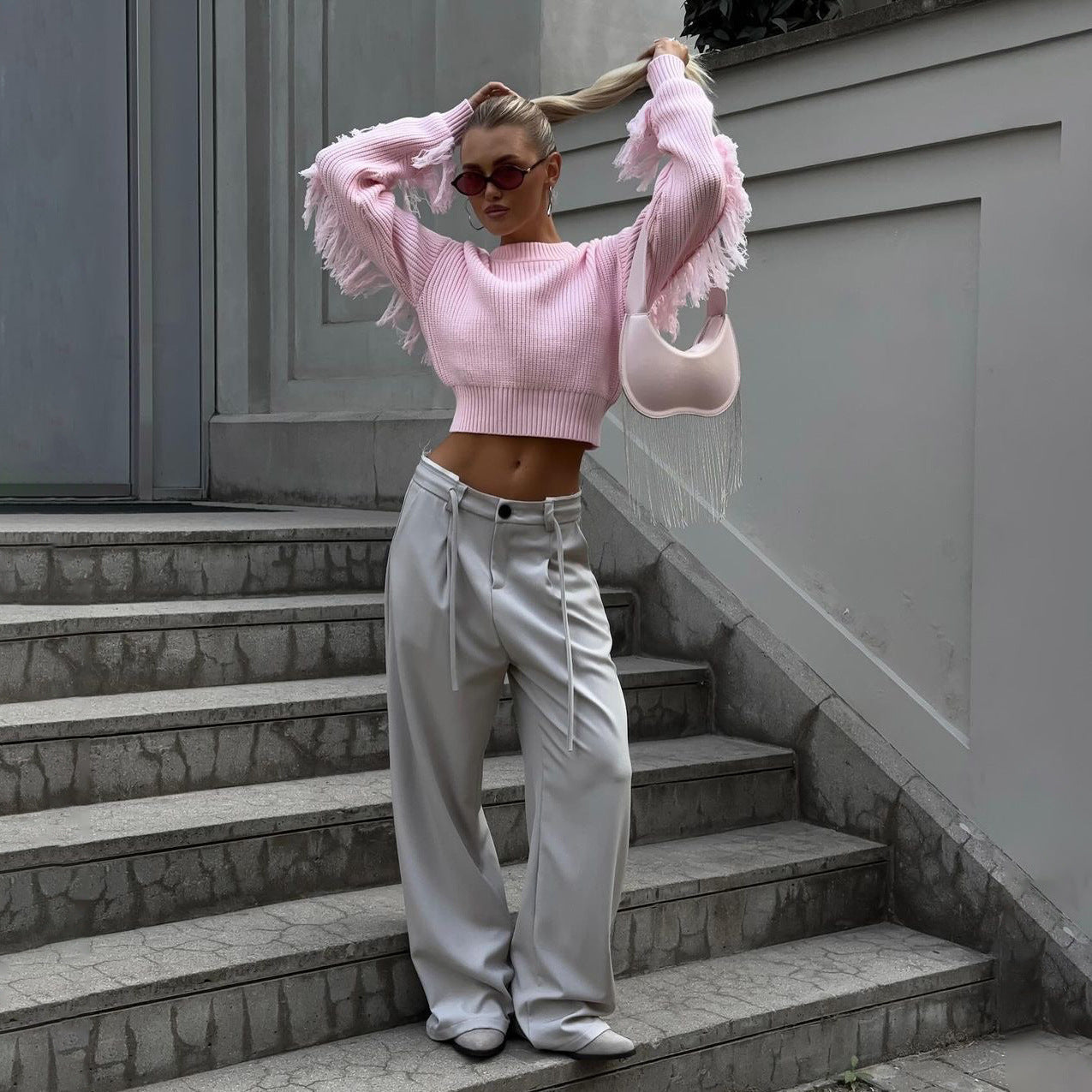 Avenzia - Premium Tassel Crop Sweater