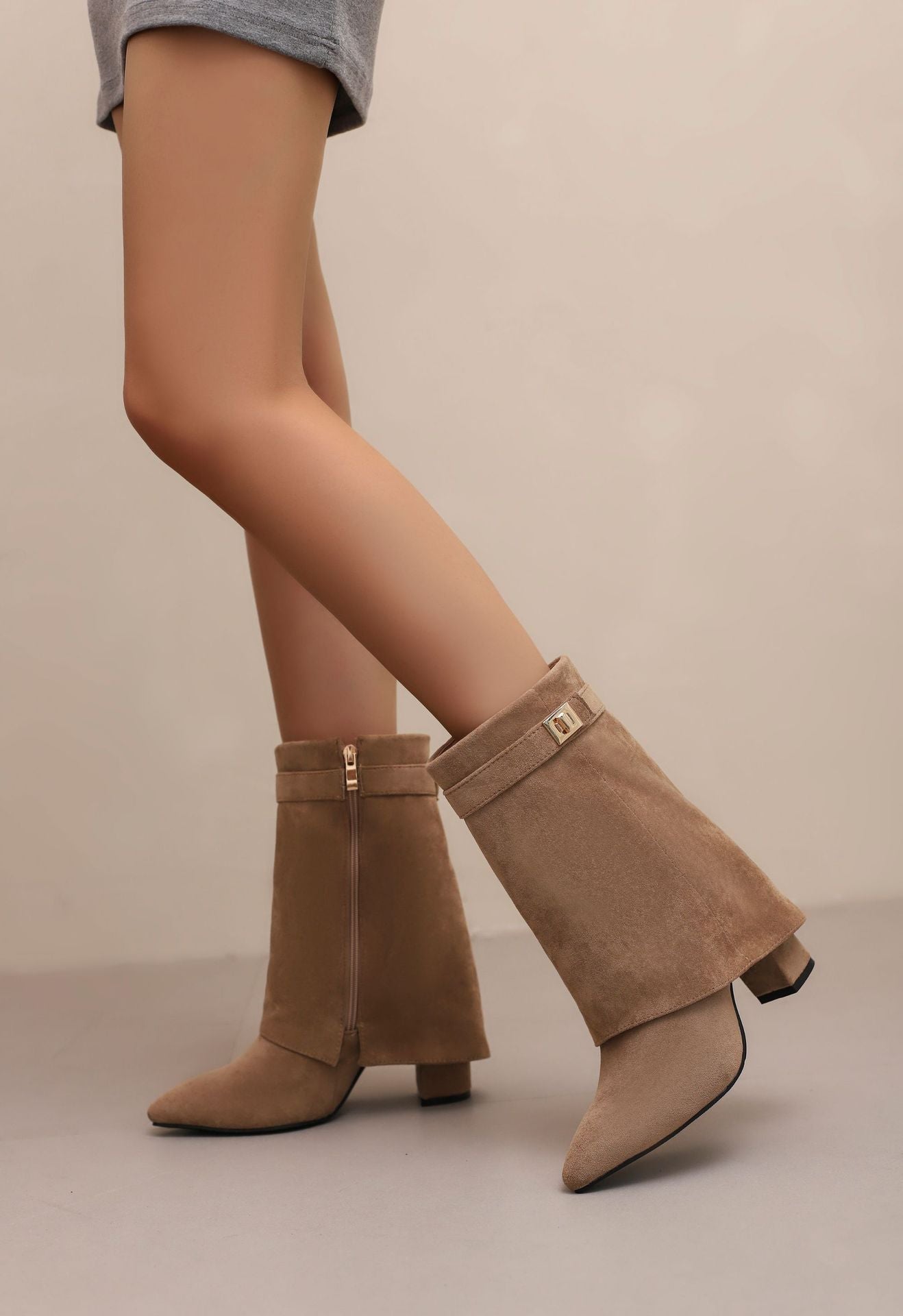 ORLINA Short Suede Boots Khaki