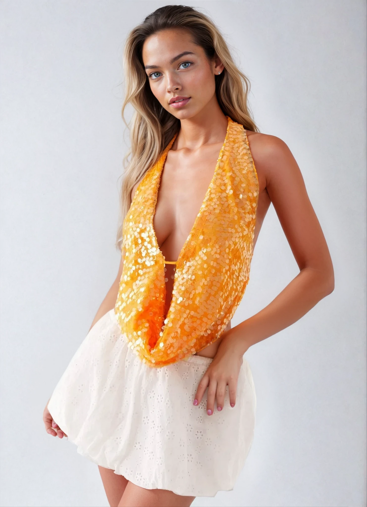 LUNA Orange Cowl Top